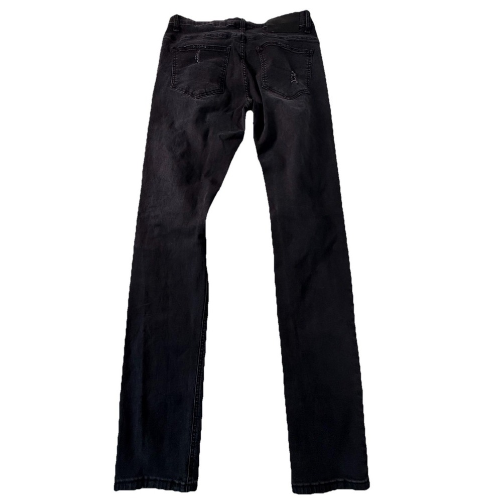 RECKLESS Men's Distressed Slim Straight Jeans Black Denim 5-Pocket Button Zip